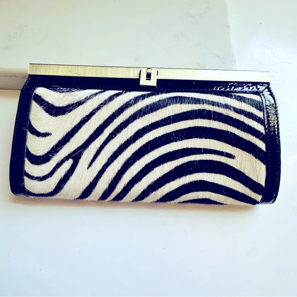 NWOT Nordstrom Patent Leather Zebra Print Large Wallet - Picture 1 of 7